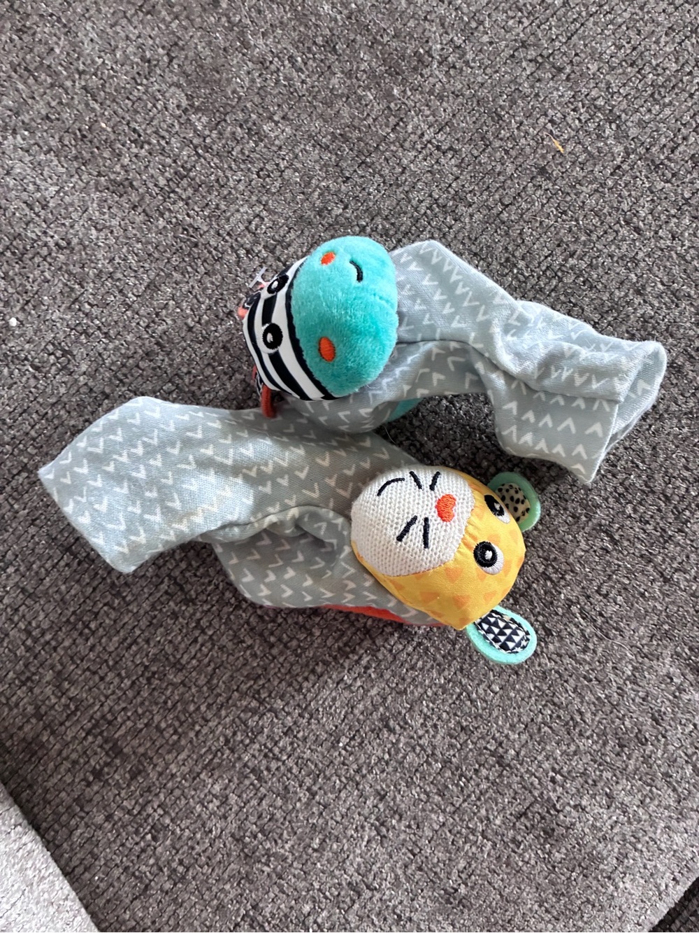 Source Unknown Plush Wrist Rattles - Teal & Yellow Characters